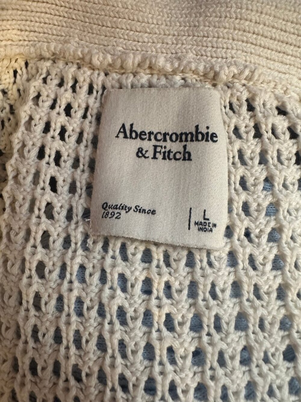 Abercrombie Cream 100% Cotton Open Front Knit Oversized Cardigan Sweater- size L - Picture 9 of 10